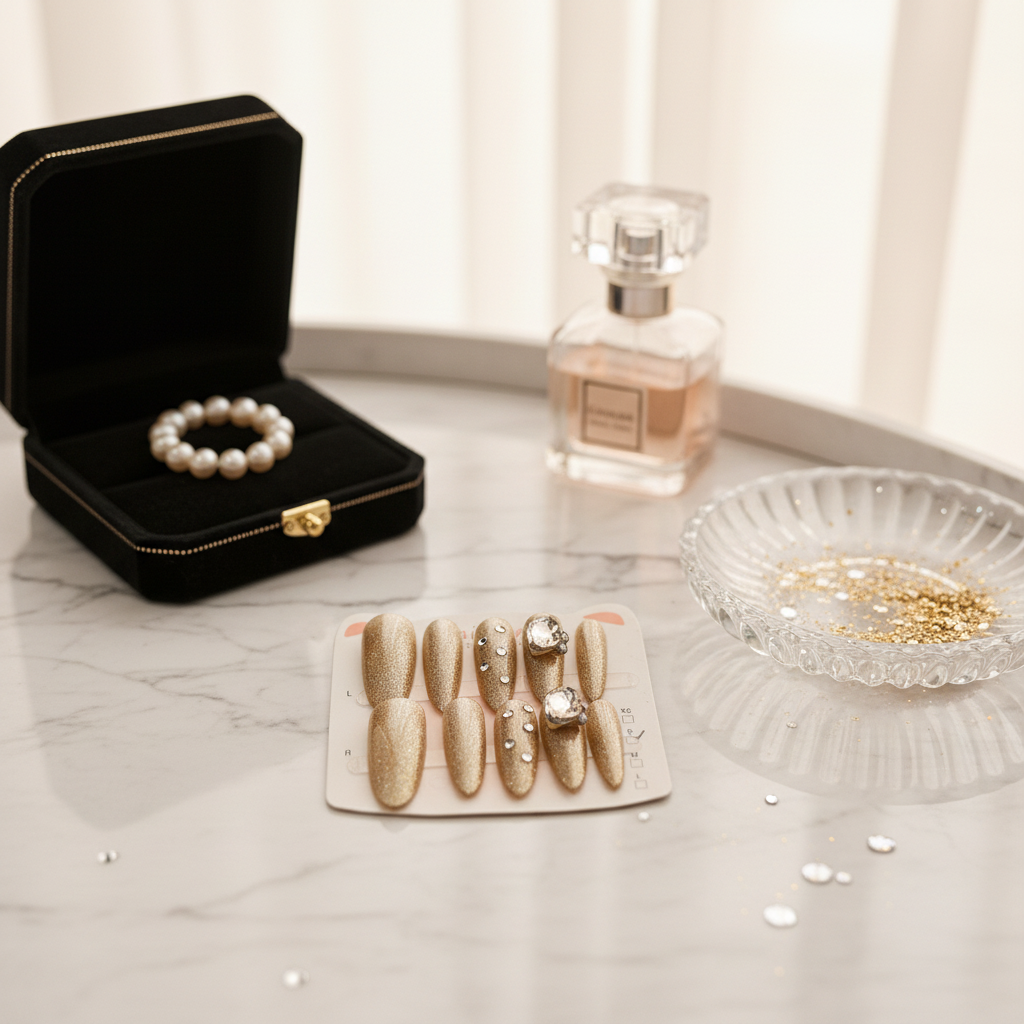 纯手工裸色猫眼千金气质显白爆闪带钻高级感穿戴甲长款小富婆