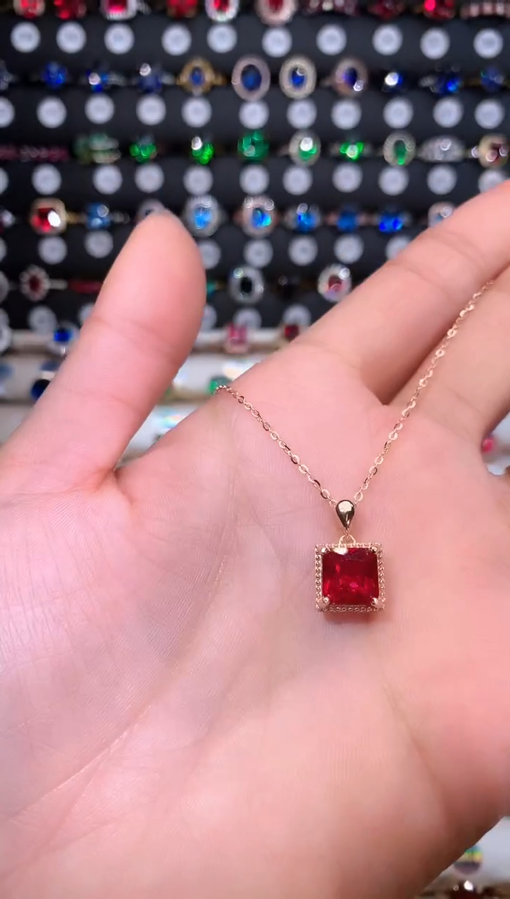 【闪购商品】红宝石颈饰银S925镶嵌8玫瑰金