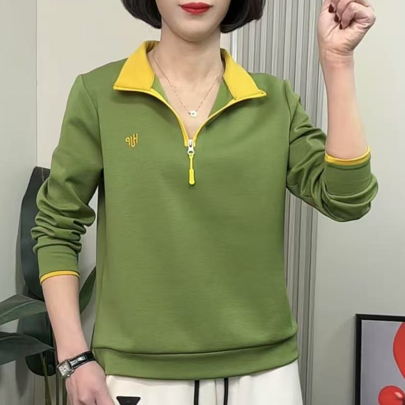 2025秋季新款时尚半拉链拼色洋气减龄宽松显瘦百搭长袖女士卫衣
