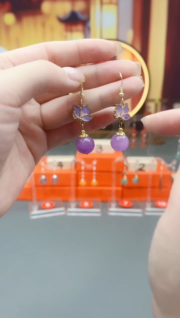 未镶嵌石英质玉（非洲翠）耳钉421