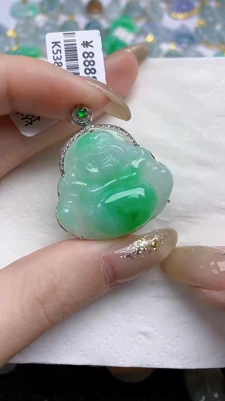 【闪购商品】翡翠颈饰18K金镶嵌天然A货翡翠 