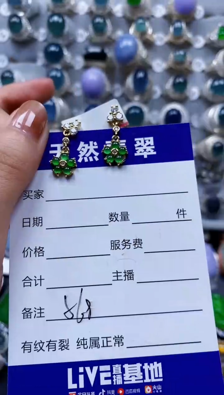 翡翠银S925镶嵌耳饰0568