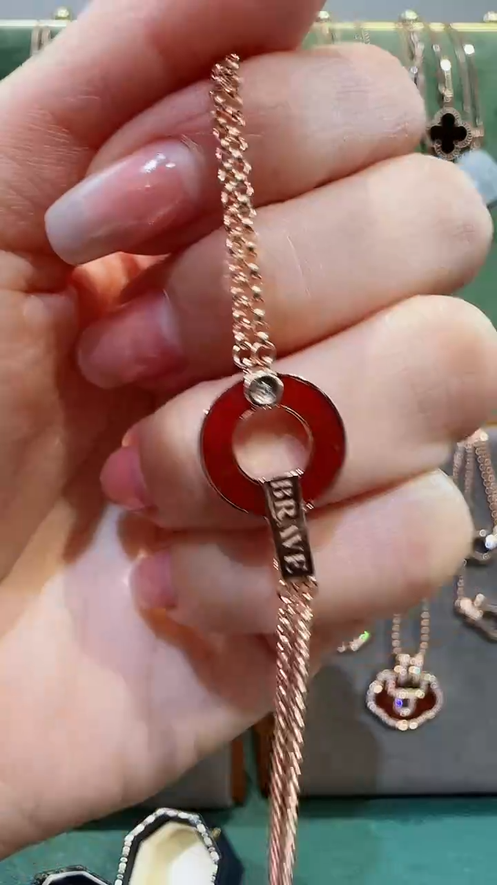 【闪购商品】玛瑙/玉髓手链18K金镶嵌18K金钻石铜钱手链