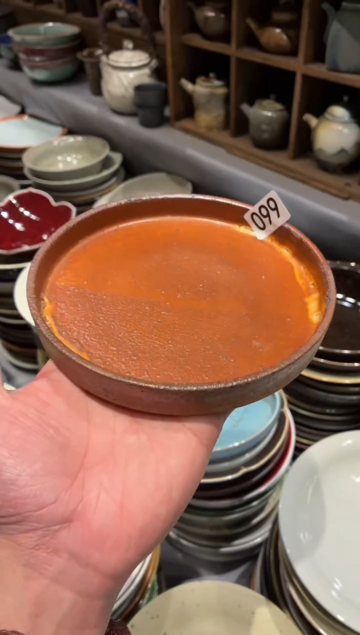 瓷片汤*籁99红色手工柴烧立边盘1个