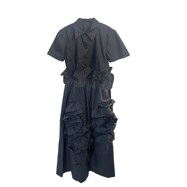 【DDstudio】2025年立体花朵套装女夏季短袖衬衣半身裙通勤套装032