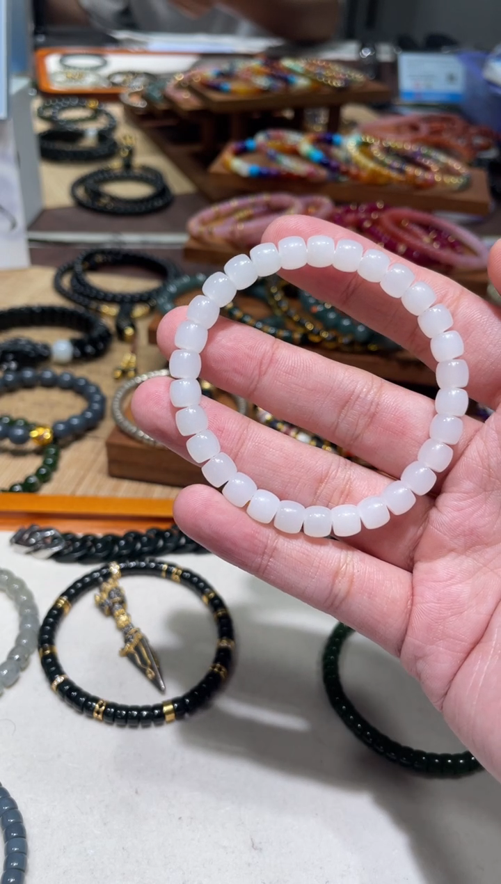 未镶嵌手串和田玉7mm直切于阗和田玉白玉手串