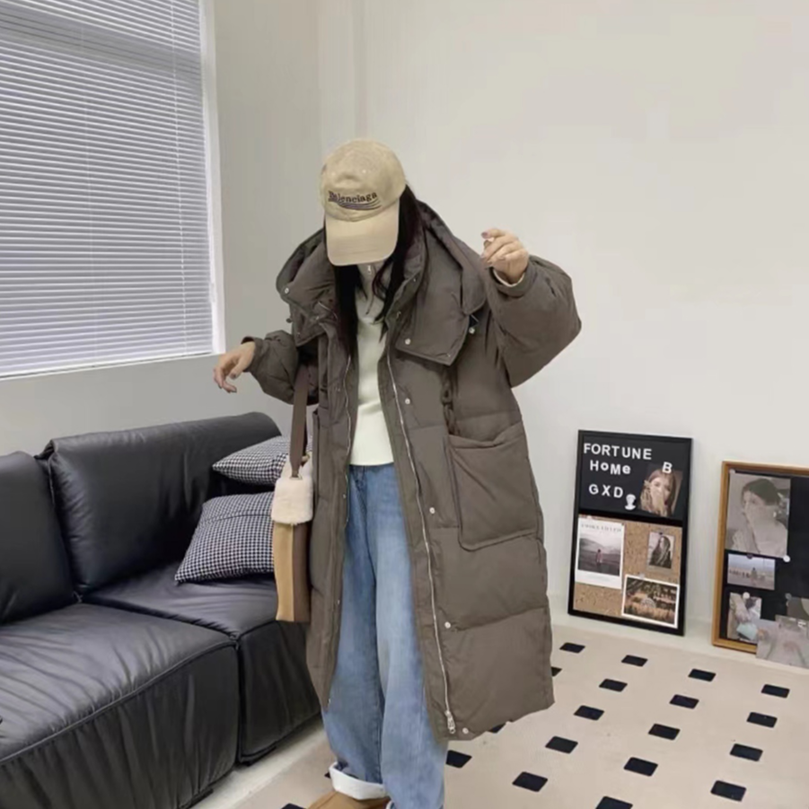 韩版小个子冬季中长款加厚棉服棉衣韩版宽松连帽保暖外套网红