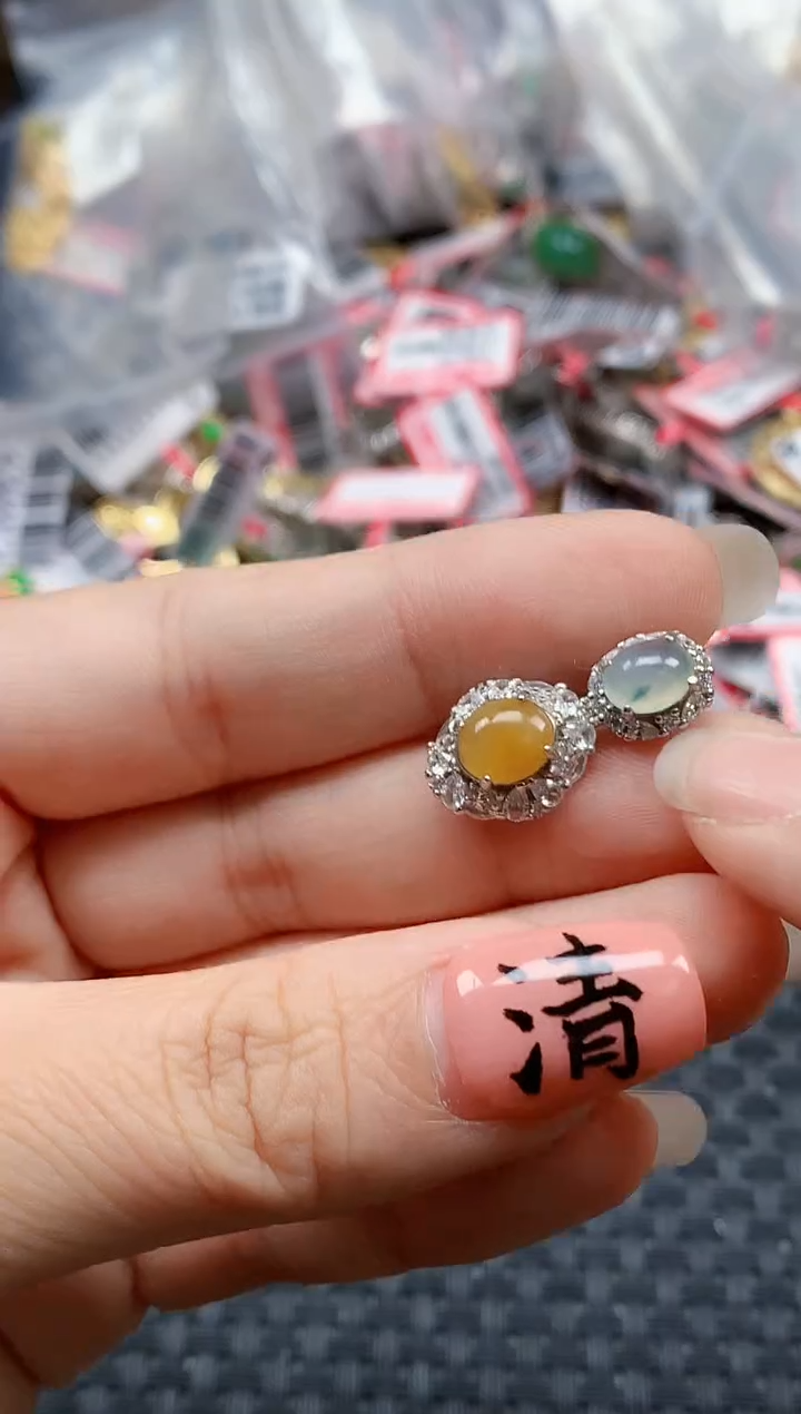 银S925镶嵌戒指翡翠天然A货缅甸翡翠