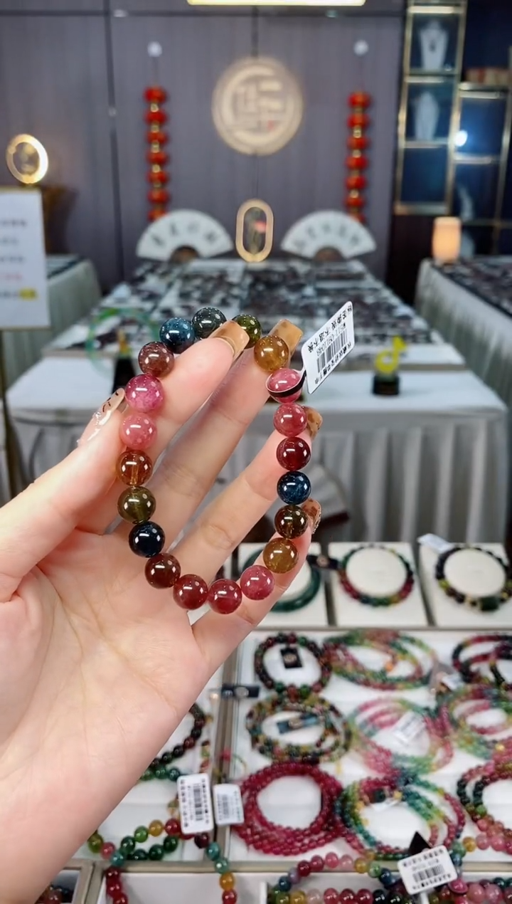 未镶嵌老矿碧玺帝王彩虹透体单圈手串9mm+碧玺dan多样性发货一条