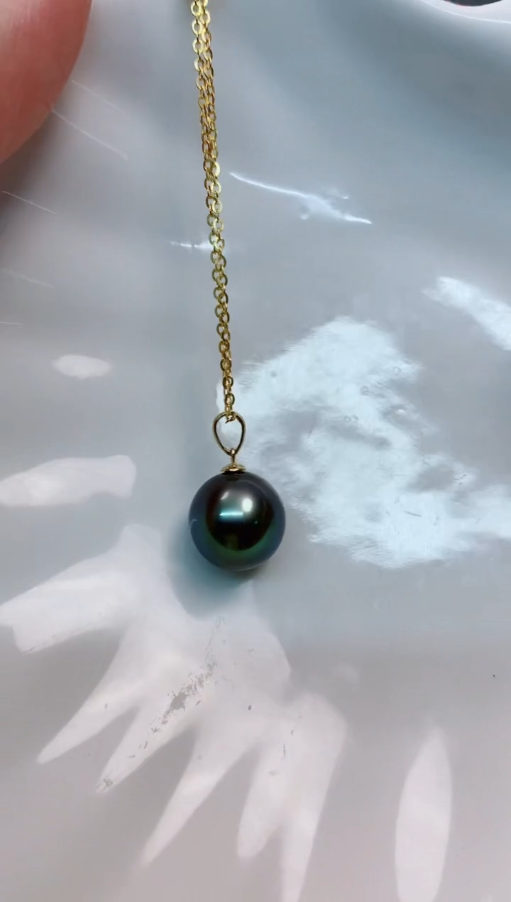 【闪购商品】海水珍珠吊坠(赠链)18K金镶嵌10-11大溪地黑珍珠吊坠