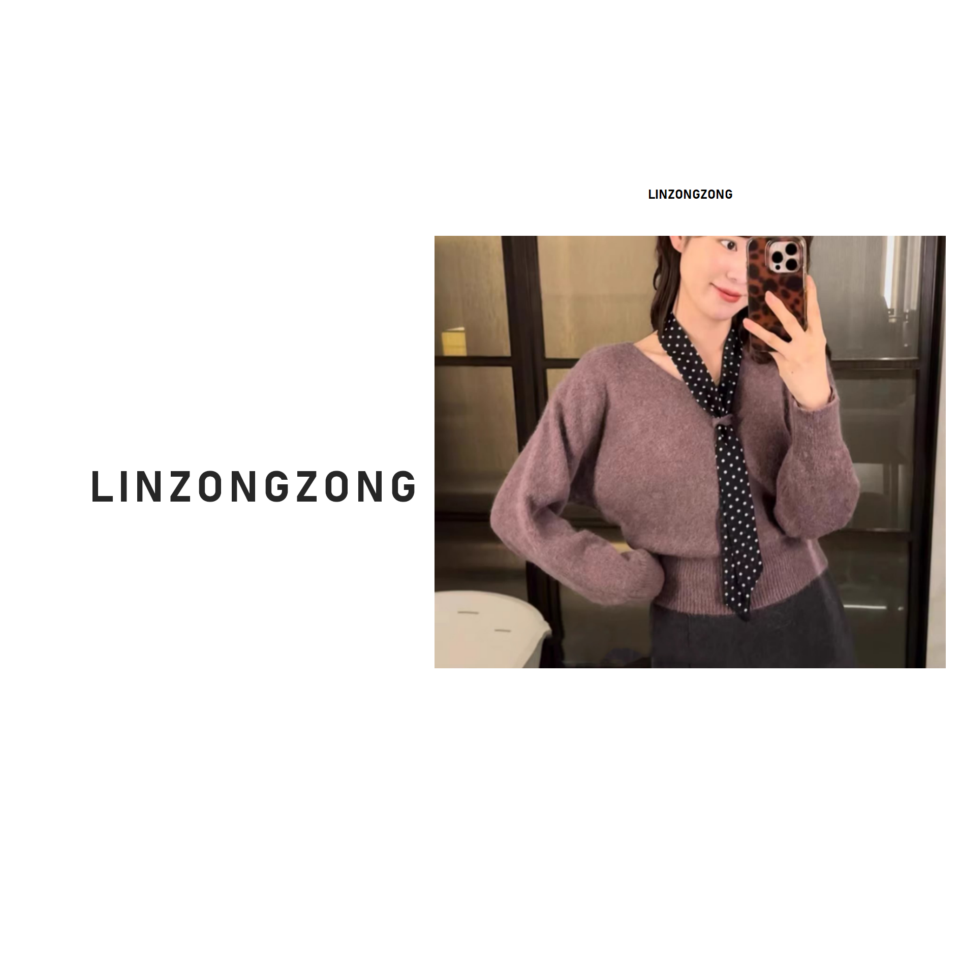 韩系气质v领波点丝巾领带套头毛衣针织衫秋冬软糯百搭慵懒风上衣