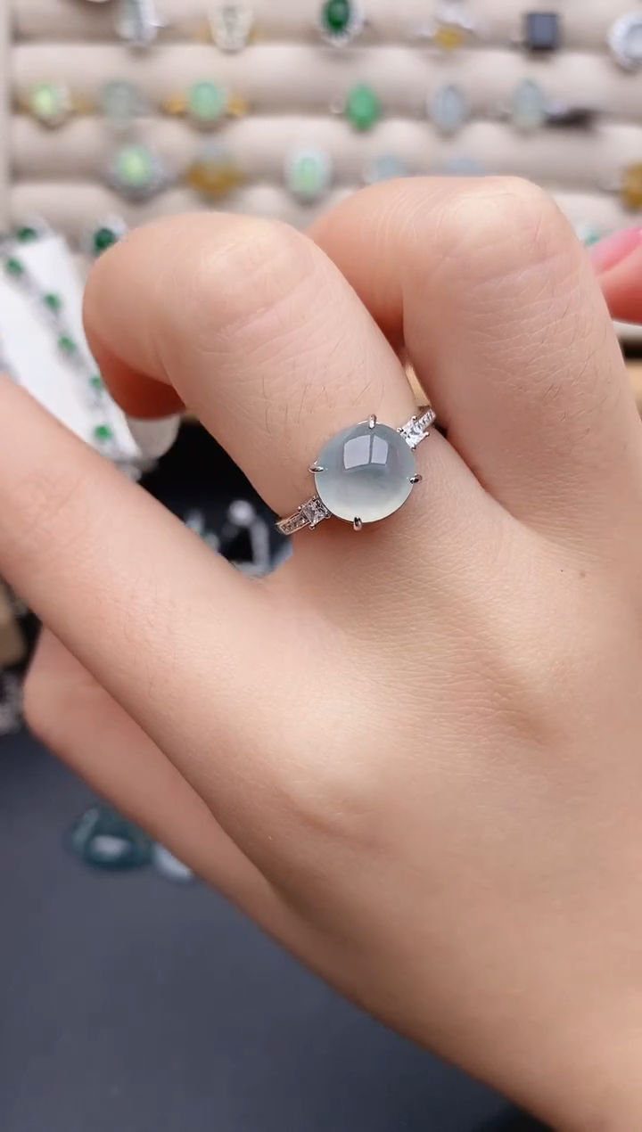 银S925镶嵌戒指翡翠0