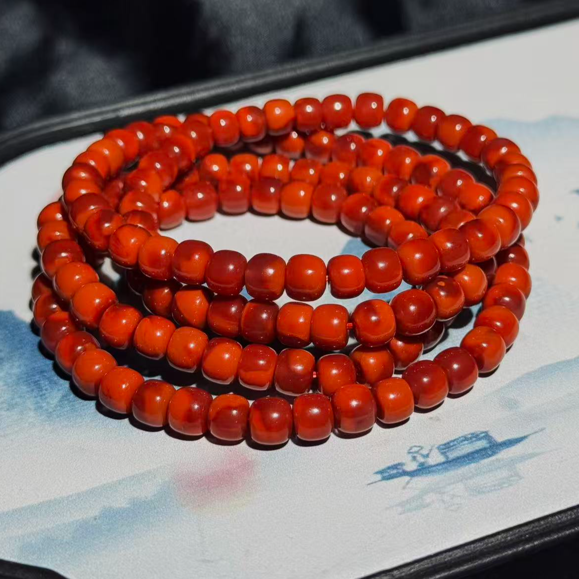 【杰韵】原矿无优化南红柿子玫锦双色老型手串佛珠6mm+（一物一拍）