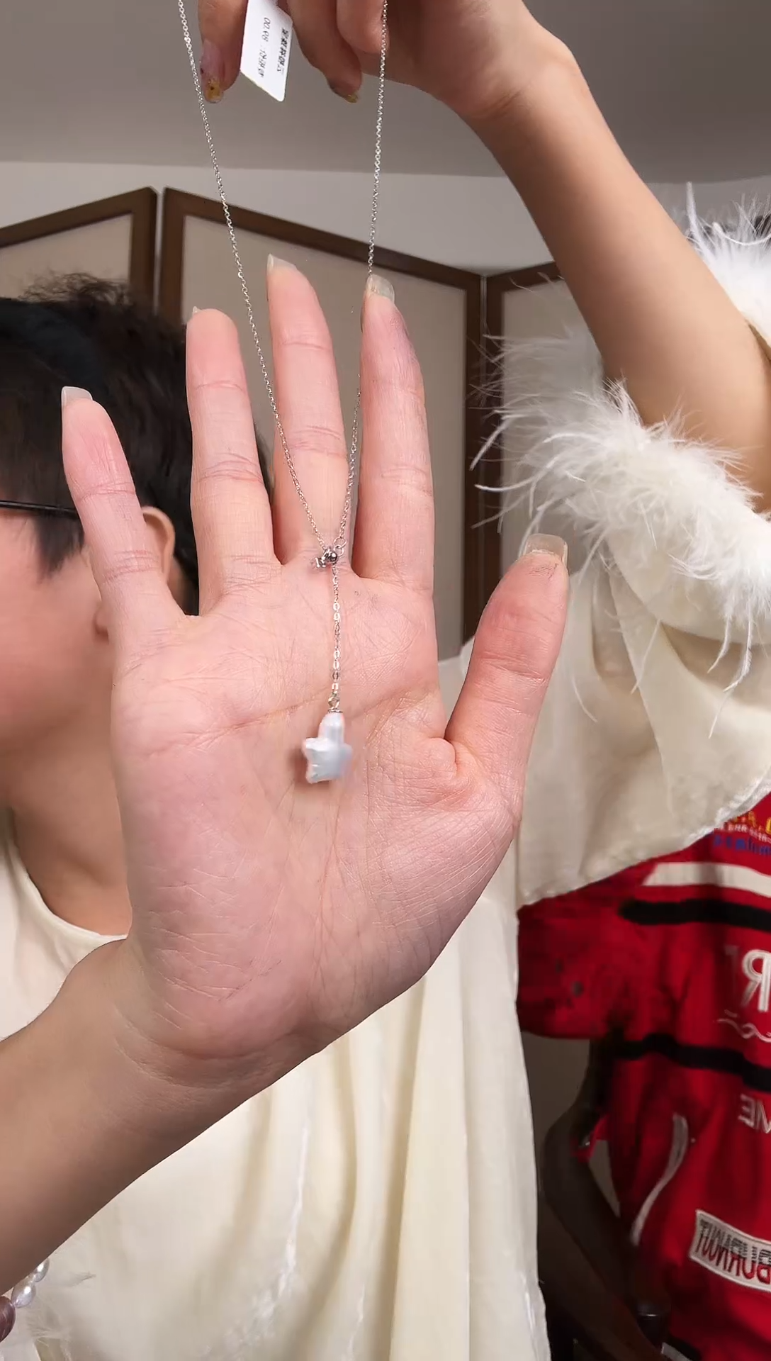 颈饰银S925镶嵌淡水珍珠淡水珍珠五角星设计款项链