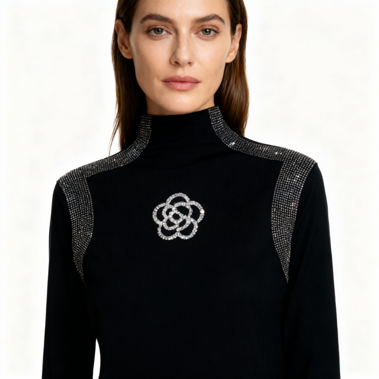 【山茶韵】半高领秋冬季厚款新款长袖高级2025轻奢烫钻气质