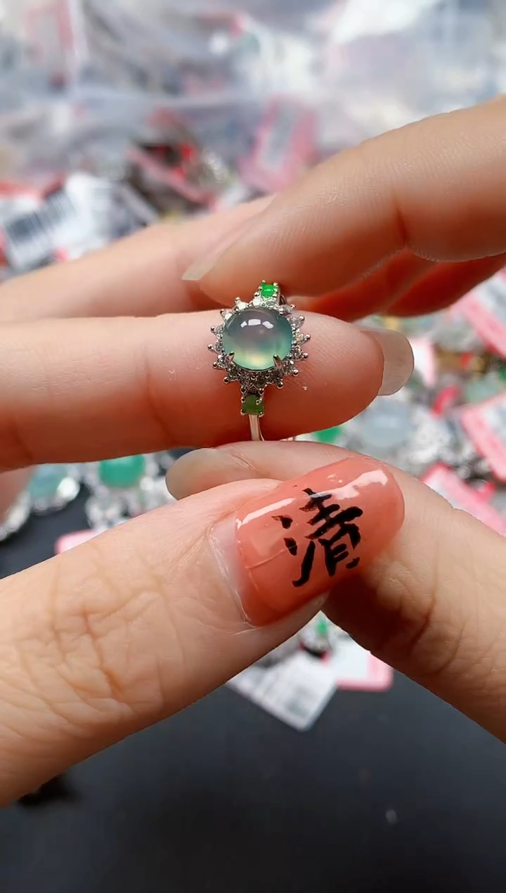 银S925镶嵌戒指翡翠天然A货缅甸翡翠