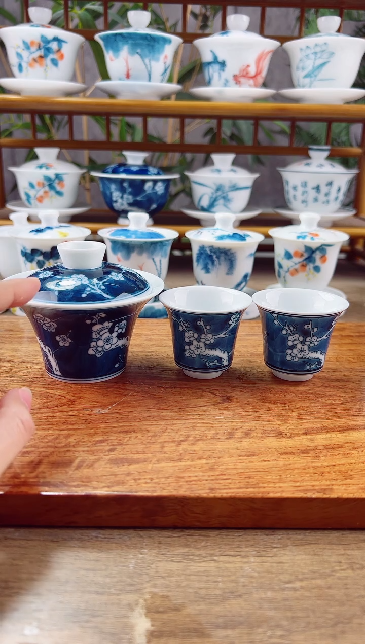 【闪购商品】微瑕冰梅马蹄盖碗+马蹄杯2