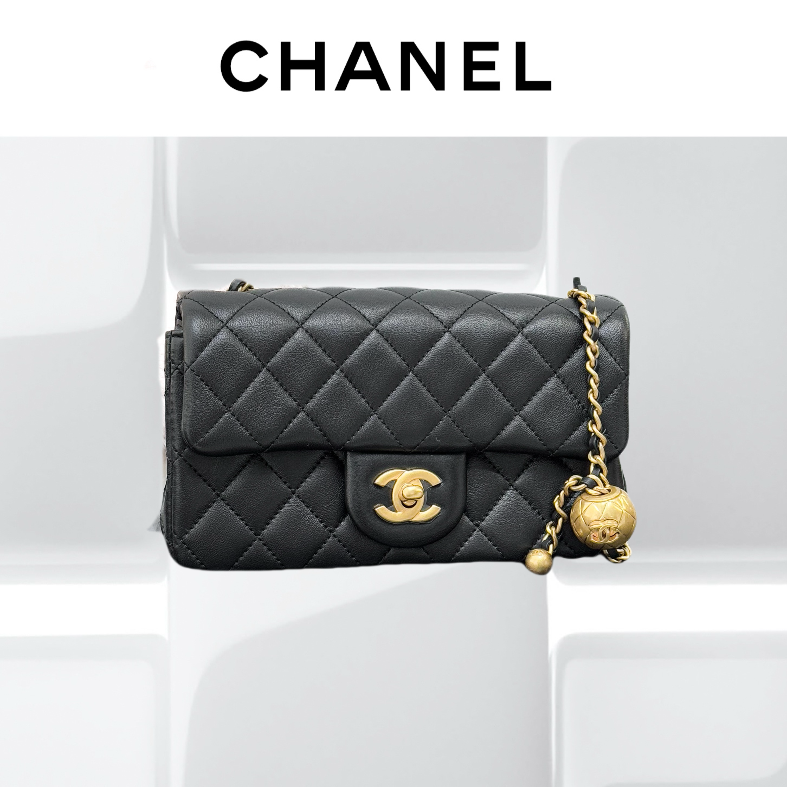 99新 Chanel/香奈儿 23K 黑金 菱格纹 金球 链条包