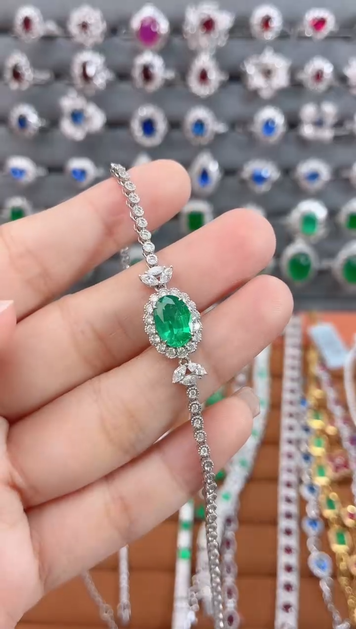 18K手链18K金镶嵌祖母绿可****8-