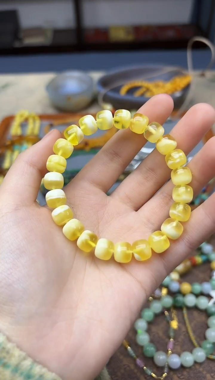 裸石蜜蜡未镶嵌水*蜜蜡老型手串8*9mmYN