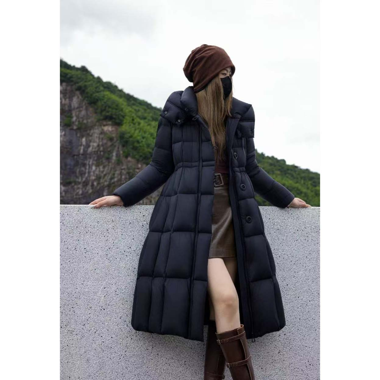 无印心匠Y011 长款连帽90%白鸭羽绒服厚款百搭女K2020