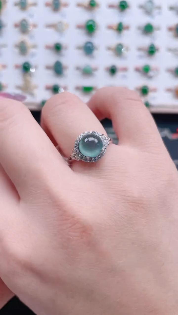 银S925镶嵌戒指翡翠天然翡翠