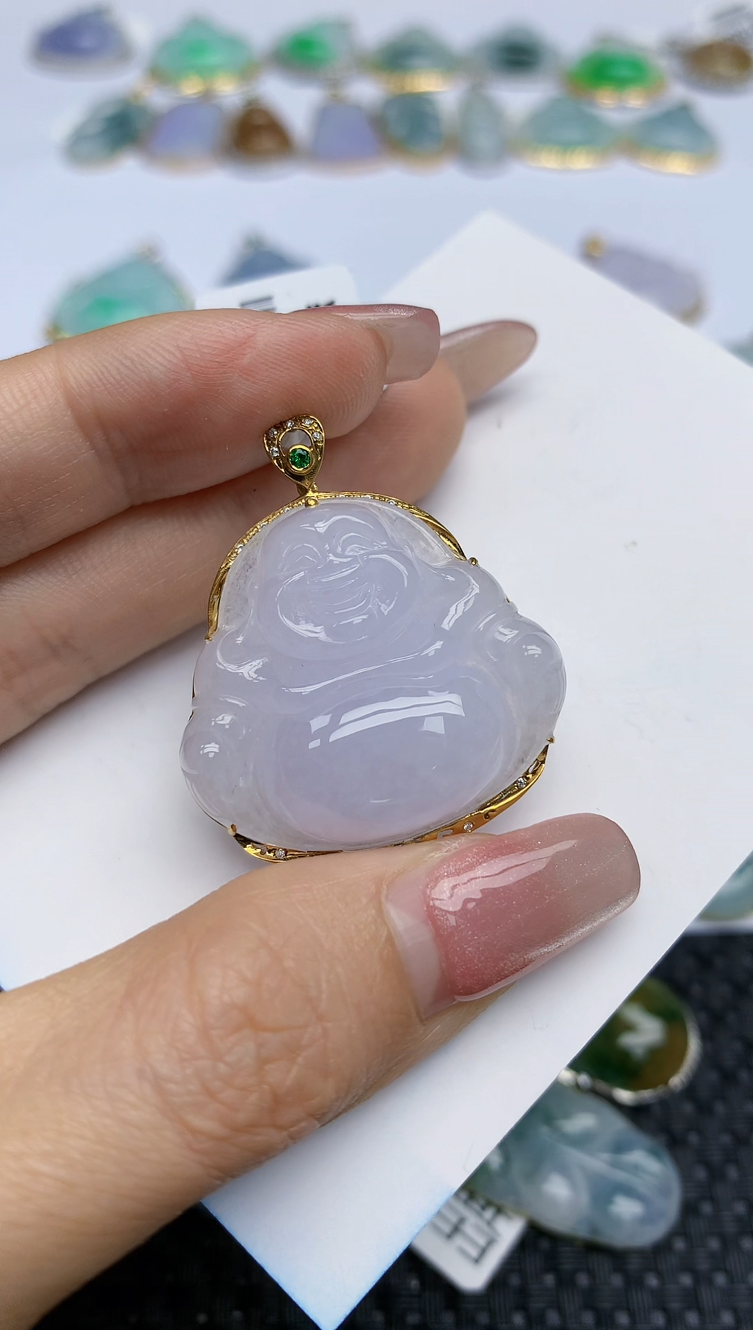 【闪购商品】翡翠18K金镶嵌把件天然翡翠A货