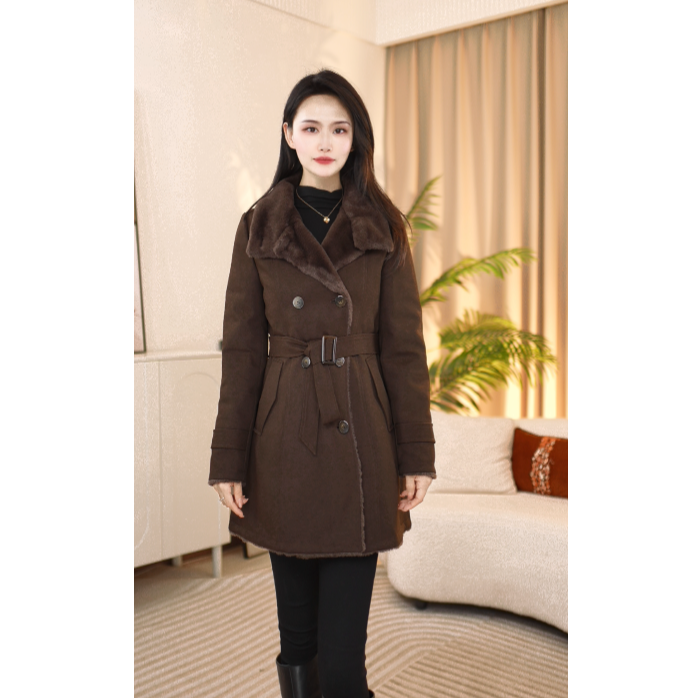中长款收腰保暖防风女装厚款气质时尚加绒外套秋冬25C893