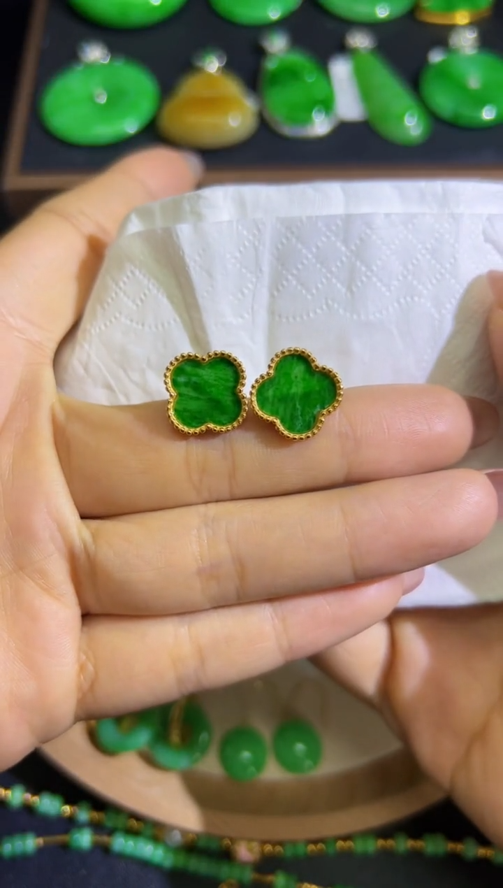 【闪购商品】翡翠耳饰银S925镶嵌Q缅料A货翡翠/支持复检/一件