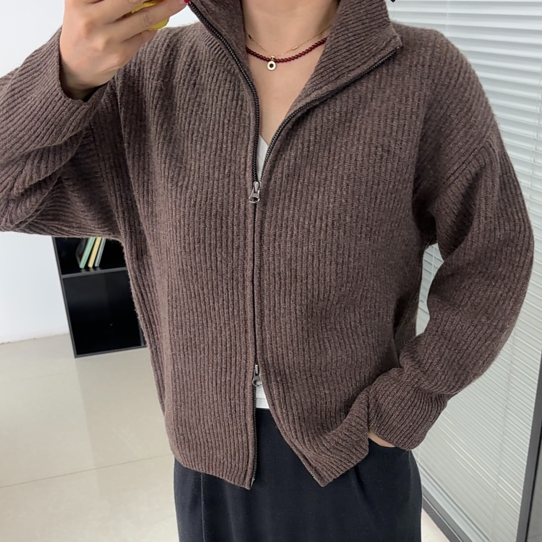 CENTERMERE100%山羊绒阔版拉链开衫加厚保暖舒适不扎通勤羊绒外套