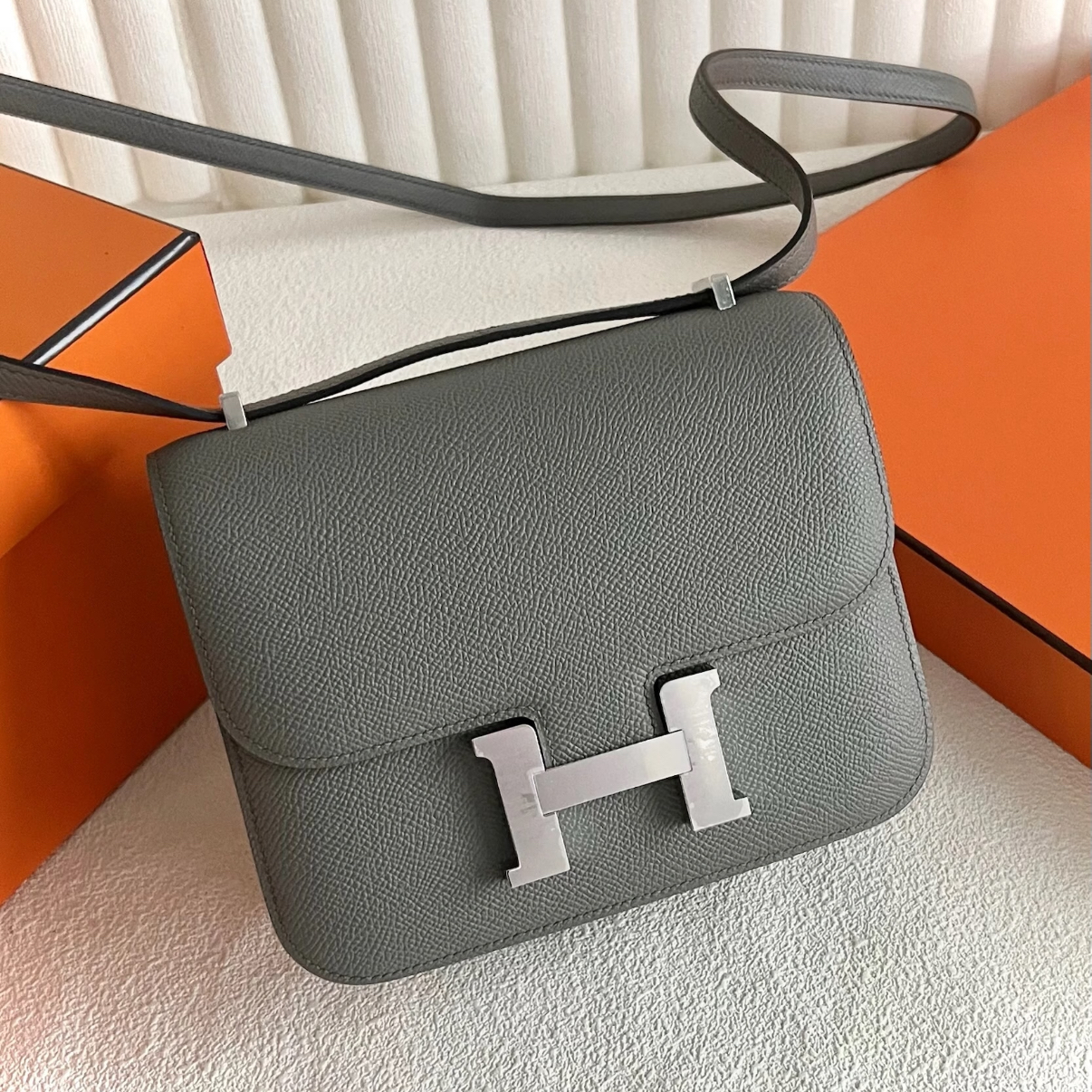 99新 Hermes/爱马仕 定金小花Jerry 康康 19 锡器灰 EP皮 D刻包