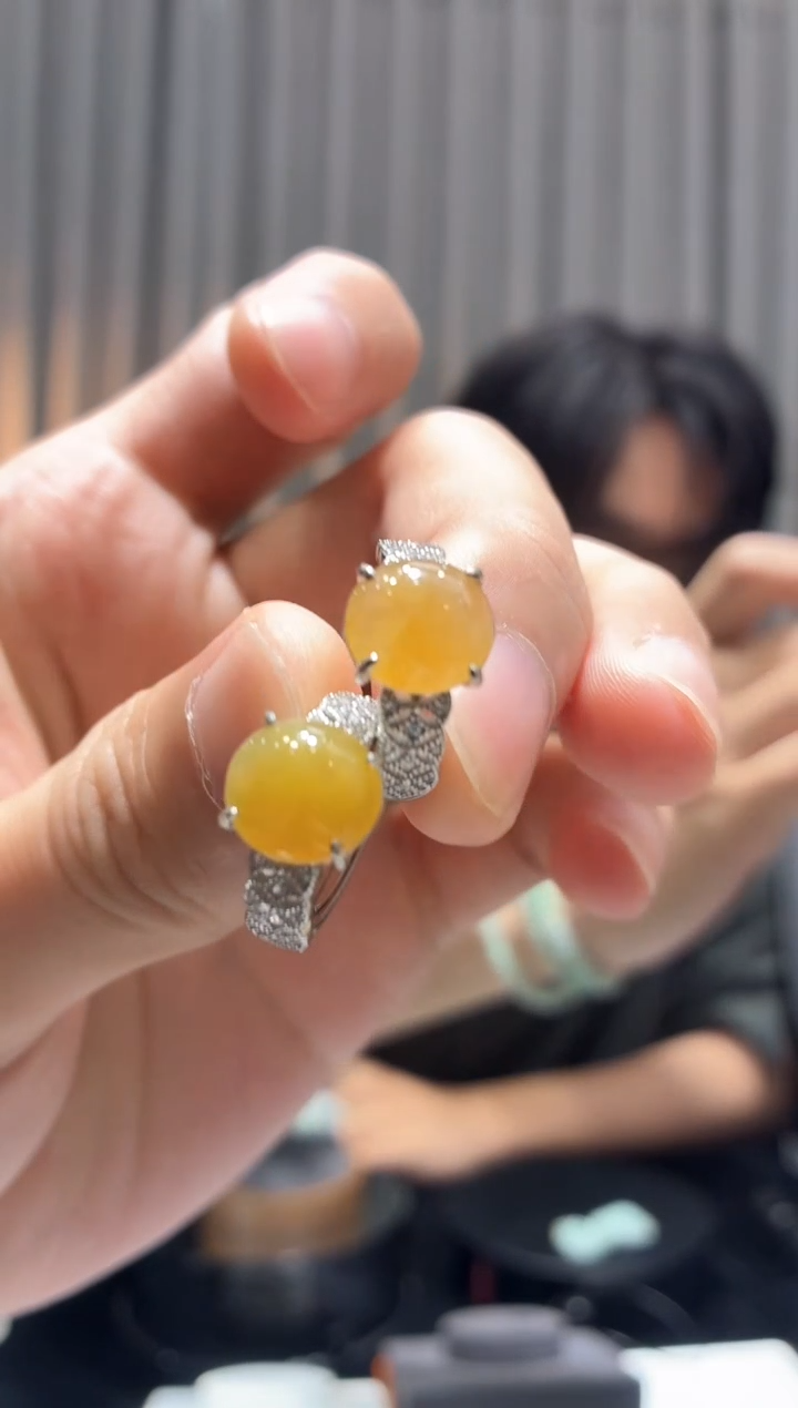 定制翡翠银S925镶嵌天然翡翠黄翡戒指-多样性发一002884r