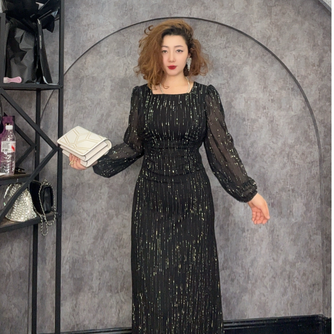 3926【新疆包邮】高级时尚气质显瘦流行钻连衣裙