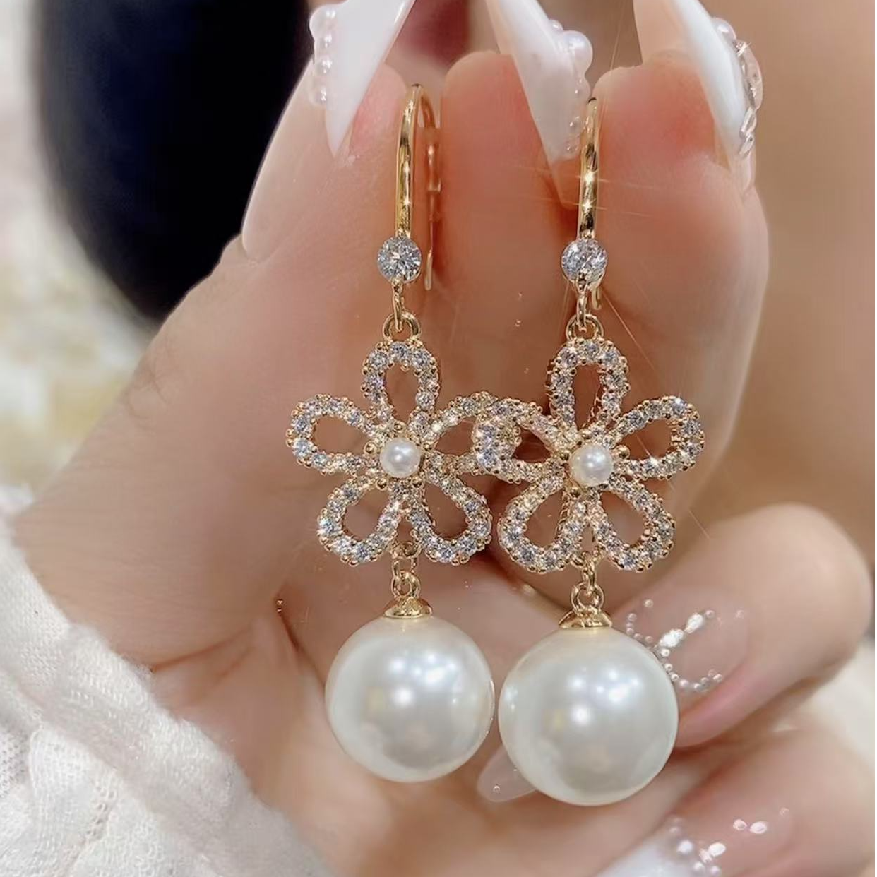 铜合金合成锆石耳饰 气质轻奢时尚百搭复古长款精致优雅E17