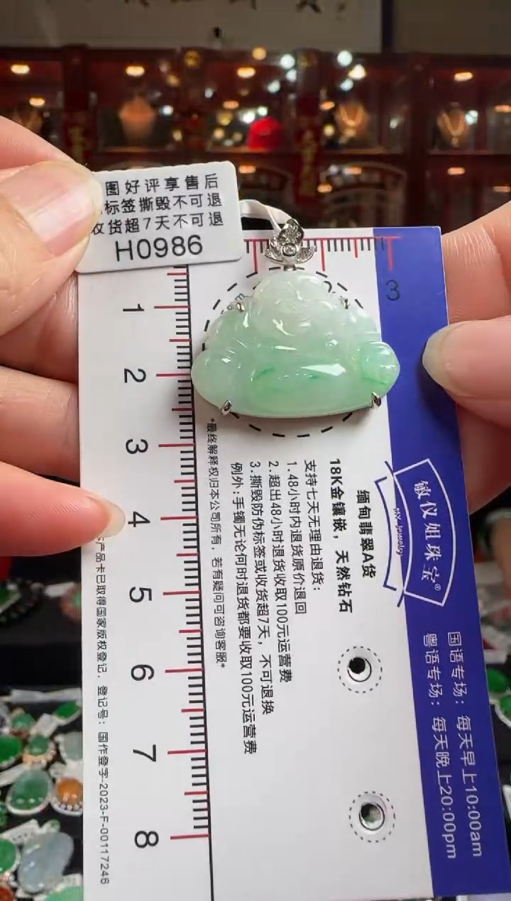 【闪购商品】翡翠颈饰18K金镶嵌H0986飘绿佛公