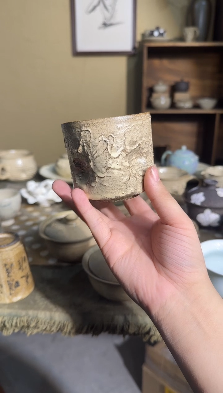 瓷片啤**斤手作机理纹手握杯