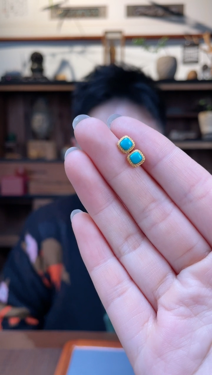 【闪购商品】绿松石耳钉18K金镶嵌18K金松石耳钉WY