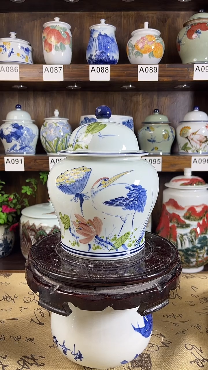 【闪购商品】纯手工手绘一鹭连升2储物罐