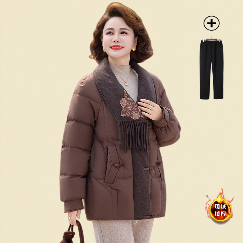 气质妈妈高档保暖棉服围巾领加厚棉袄2025冬装新款中老年棉衣防风