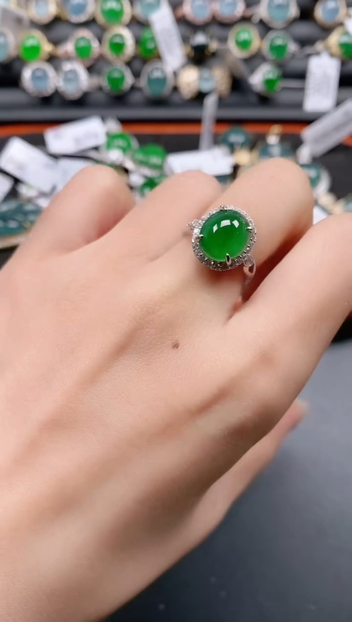 银S925镶嵌戒指翡翠1