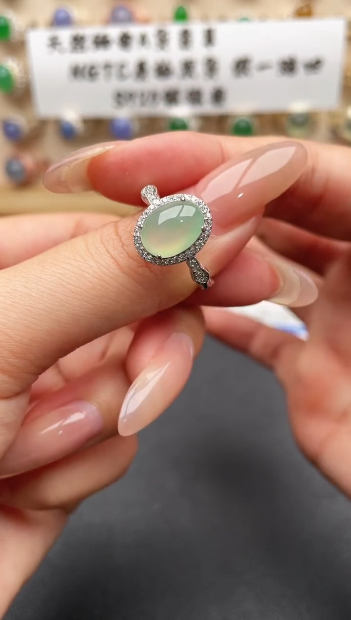 银S925镶嵌戒指翡翠一物一证一礼盒