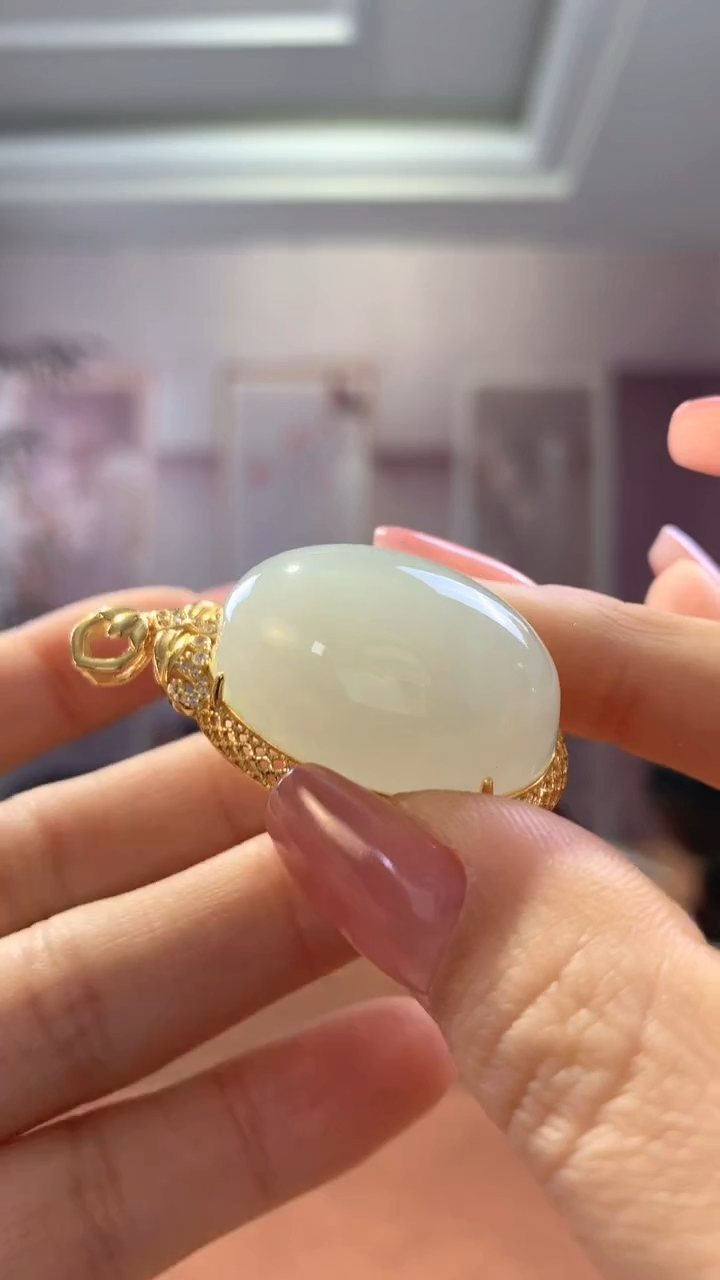 【闪购商品】和田玉挂件银S925镶嵌冰晴水大蛋面