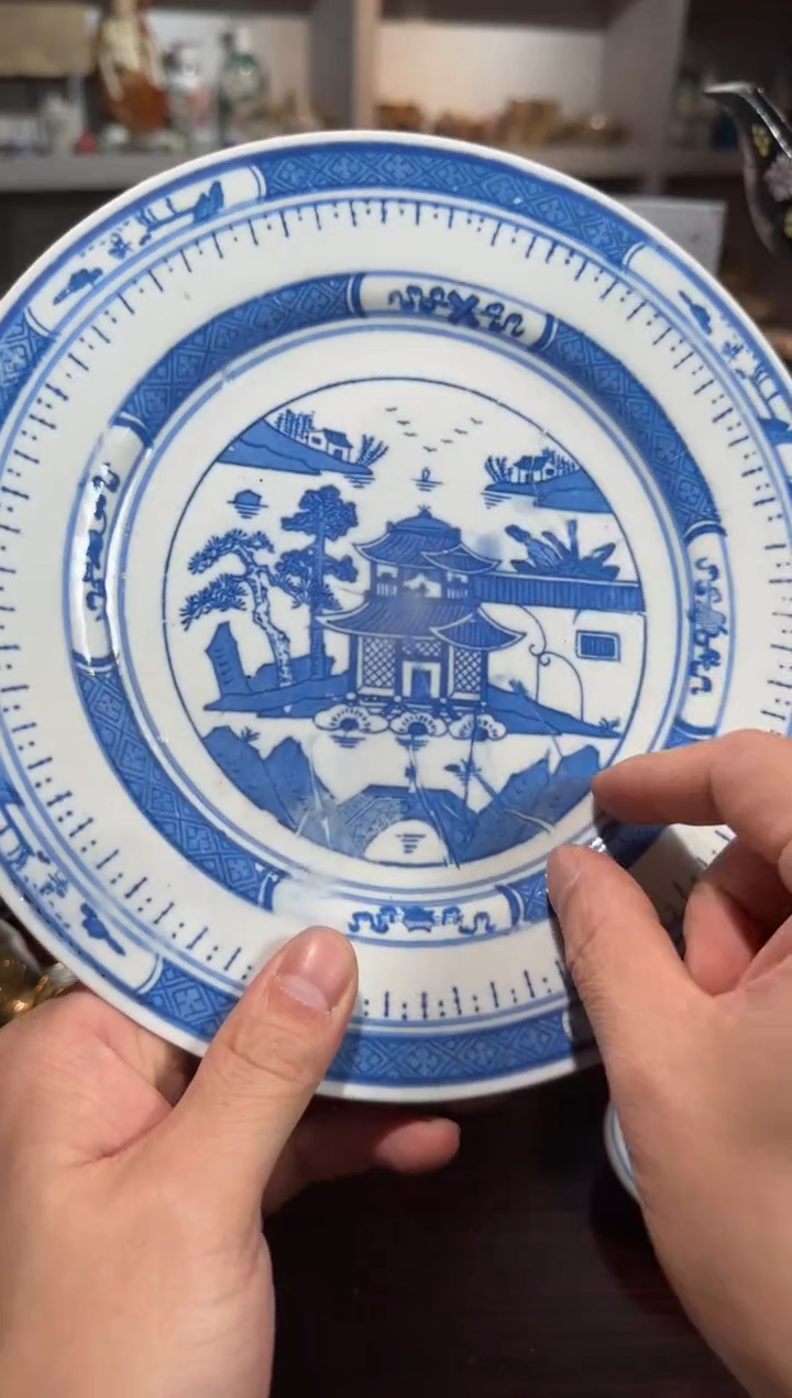 盘567时期景德镇陶瓷青花梧桐盘21CM直径