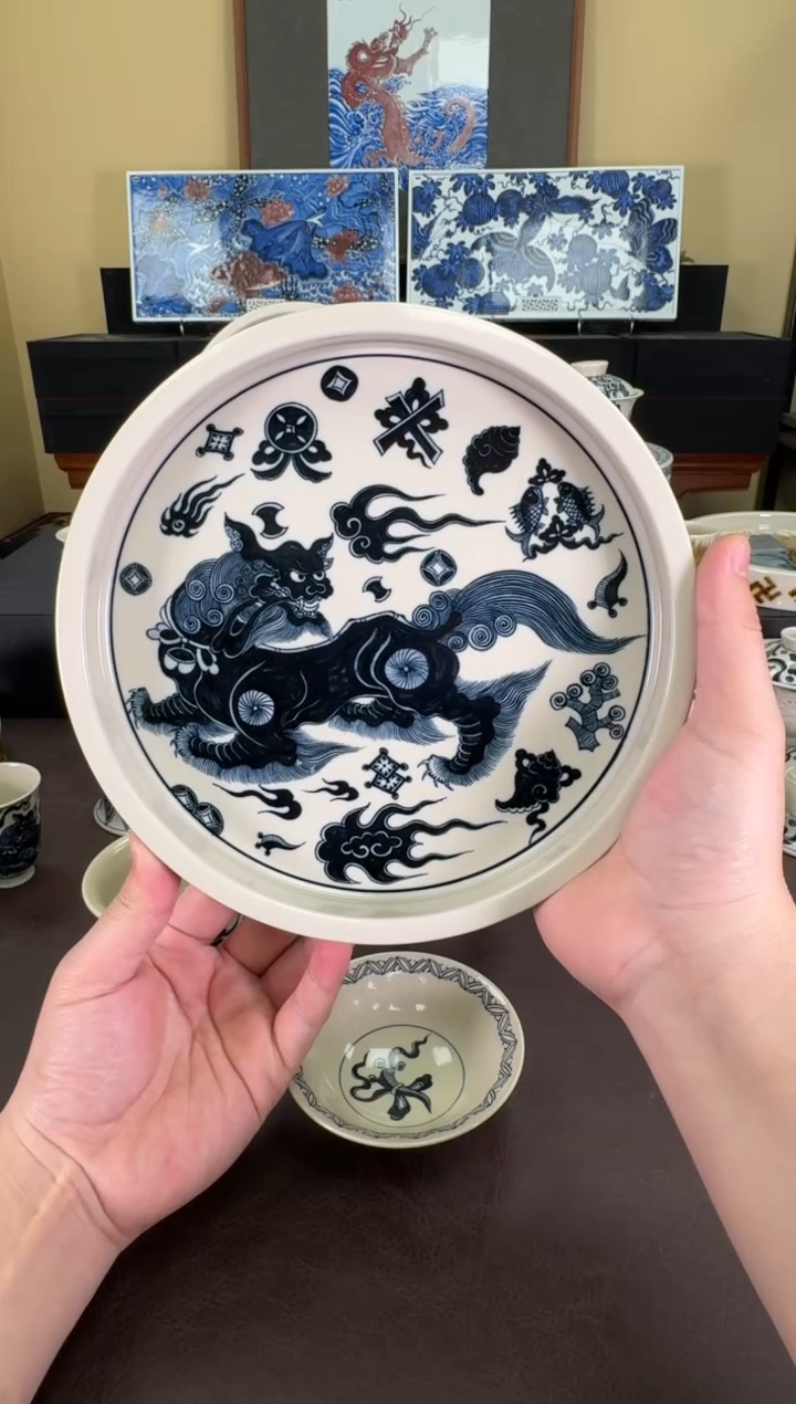 【闪购商品】二号釉杂宝狮子壶承