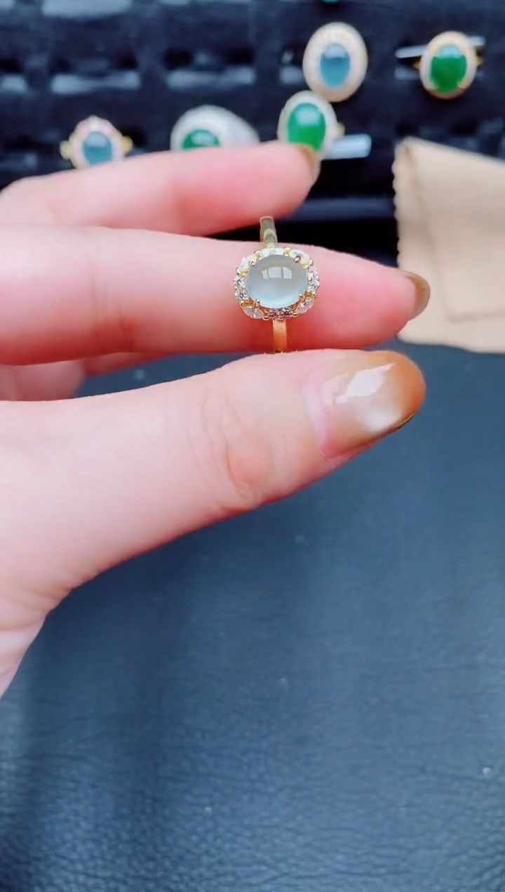 【闪购商品】翡翠戒指银S925镶嵌天然a货翡翠1031