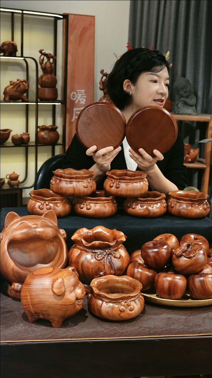 木18公分MB061-3福鼓底座摆件超大号微瑕随缘发其一