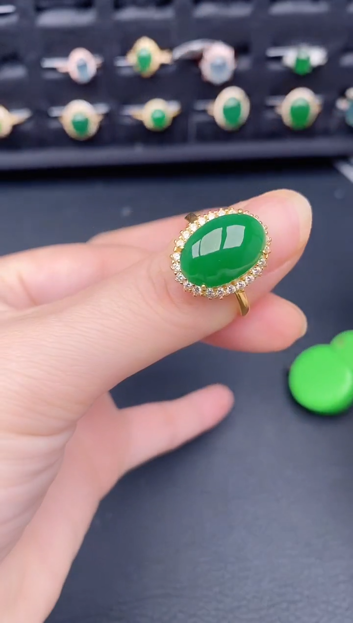 银S925镶嵌戒指翡翠天然a货翡翠405