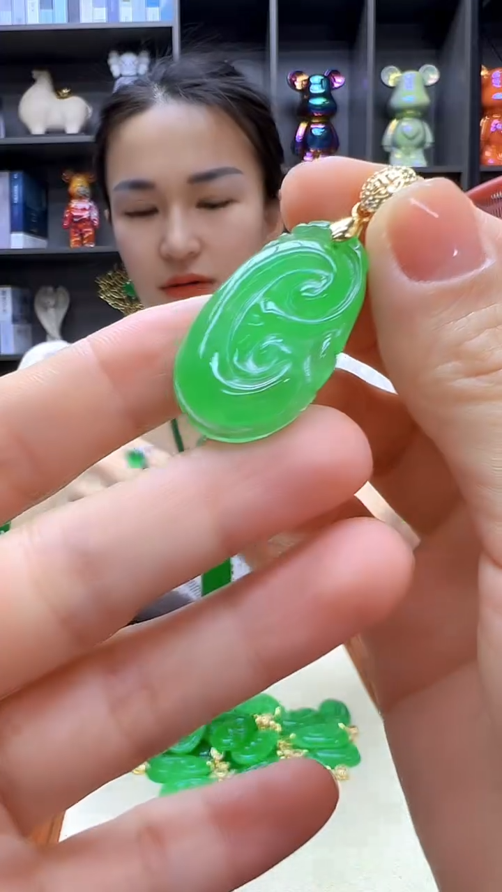 翡翠14K金镶嵌颈饰沉白diy劲饰