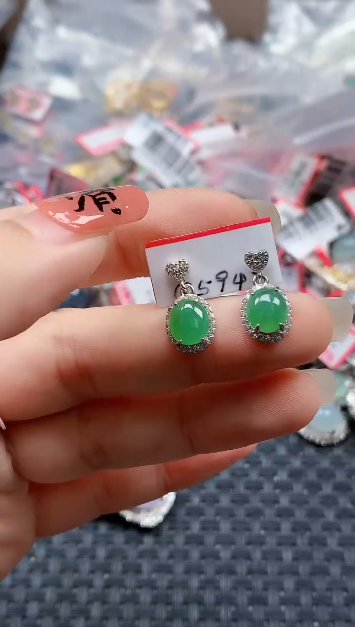 银S925镶嵌戒指翡翠天然A货缅甸翡翠