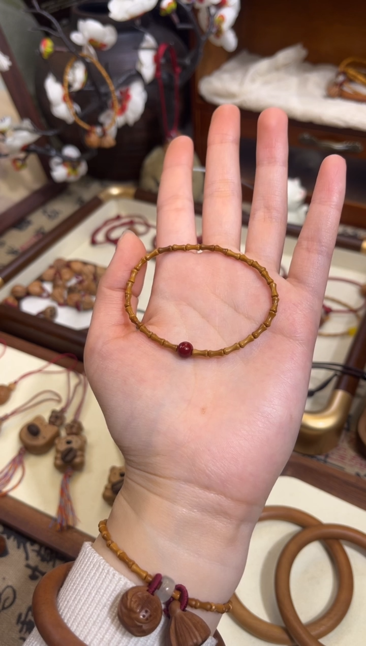 手串桃核【桃缘行】竹节「红色莎莎」桃木桃核辟、挡、驱、护 备注手围